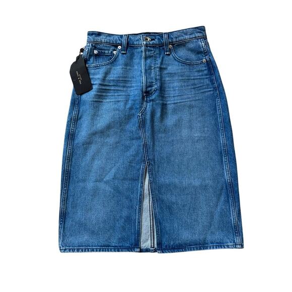 NWT - RAG & BONE Blue Denim Skirt, size 27; Button Fly; POPPY; Vintage High rise - Picture 1 of 14